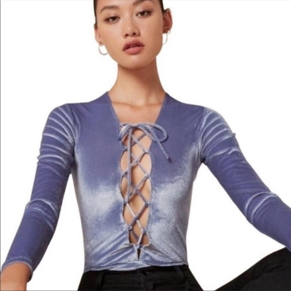 Reformation Blue Velvet Avalon Bodysuit S - Picture 1 of 4